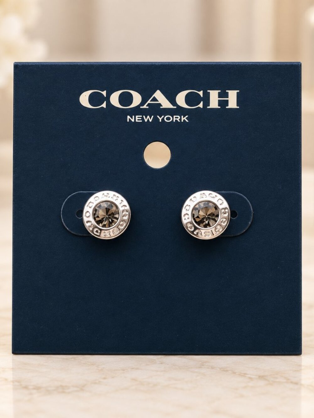 Coach Signature Crystal Logo Stud Earrings Silver-Tone NWT - Picture 2 of 3